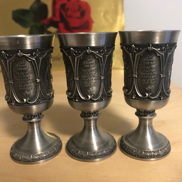 WMF Zinn Pewter shot cups/chalice/goblet. Memorial of Carl Spitzweg (1808-1885). - Picture 4 of 6
